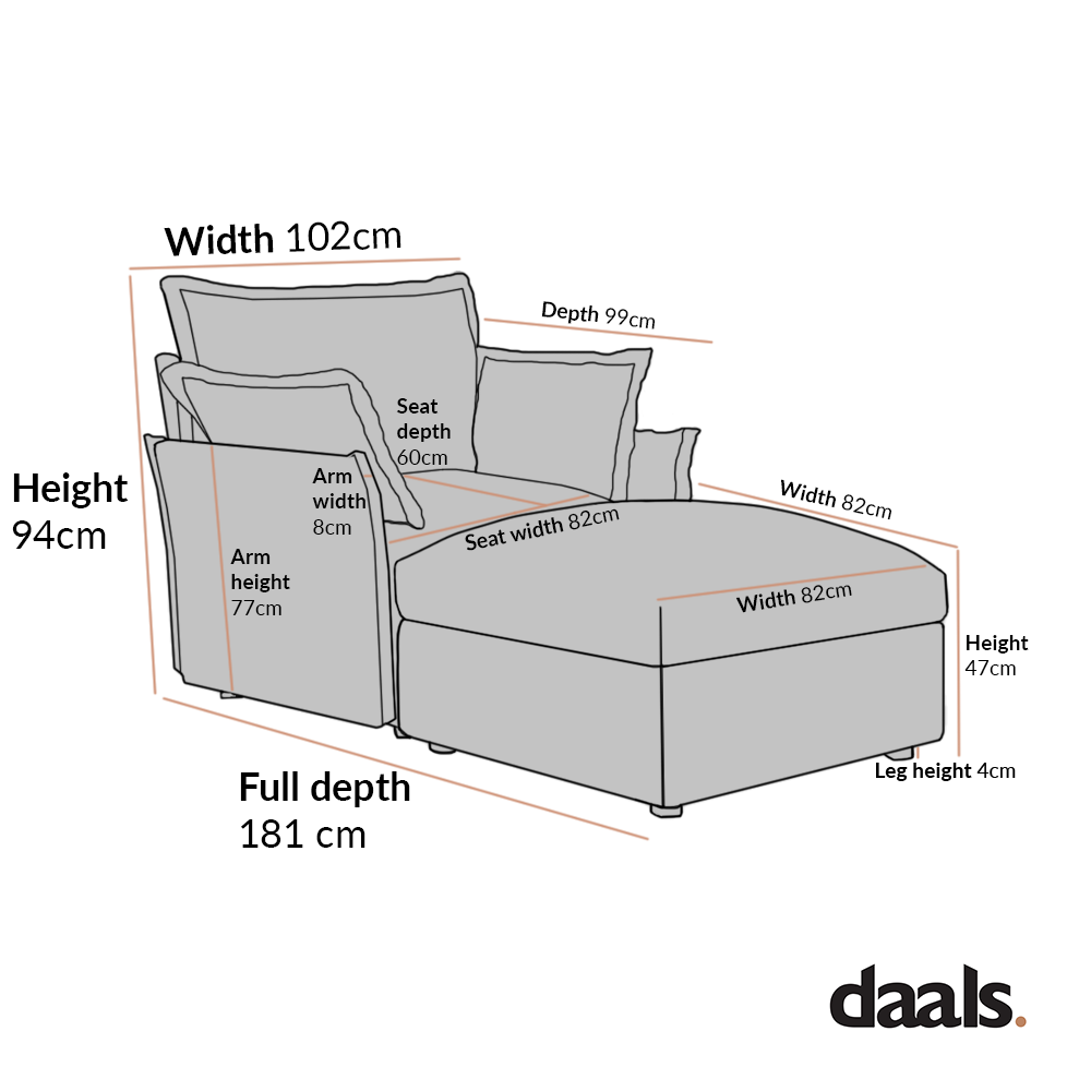 Byron Pillow Edge Mist Grey Boucle Modular Sofa, 1-Seater Chaise