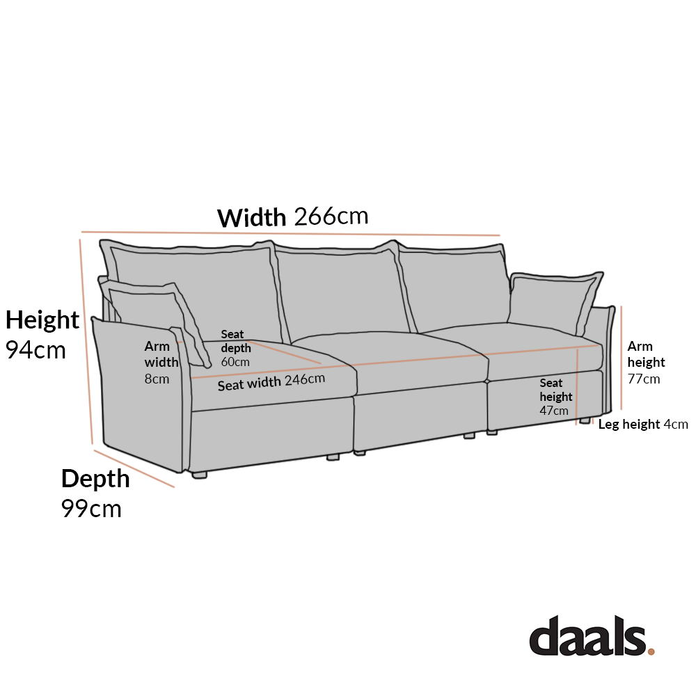 Byron Pillow Edge Beige Fabric Modular Sofa, 3-Seater
