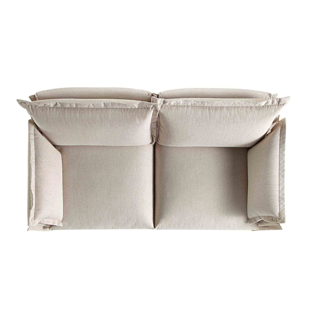 Byron Pillow Edge Beige Fabric Modular Sofa, 2-Seater