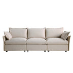 Byron Pillow Edge Beige Fabric Modular Sofa, 3-Seater