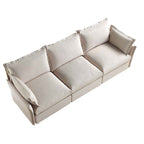 Byron Pillow Edge Beige Fabric Modular Sofa, 3-Seater