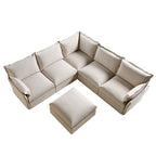 Byron Pillow Edge Beige Fabric Modular Sofa, 5-Seater Corner & Stool Set