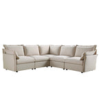 Byron Pillow Edge Beige Fabric Modular Sofa, 5-Seater Corner