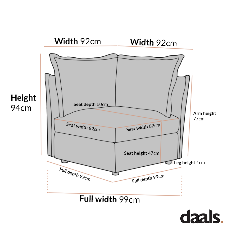 Byron Pillow Edge Beige Fabric Modular Sofa, 1-Seater Corner