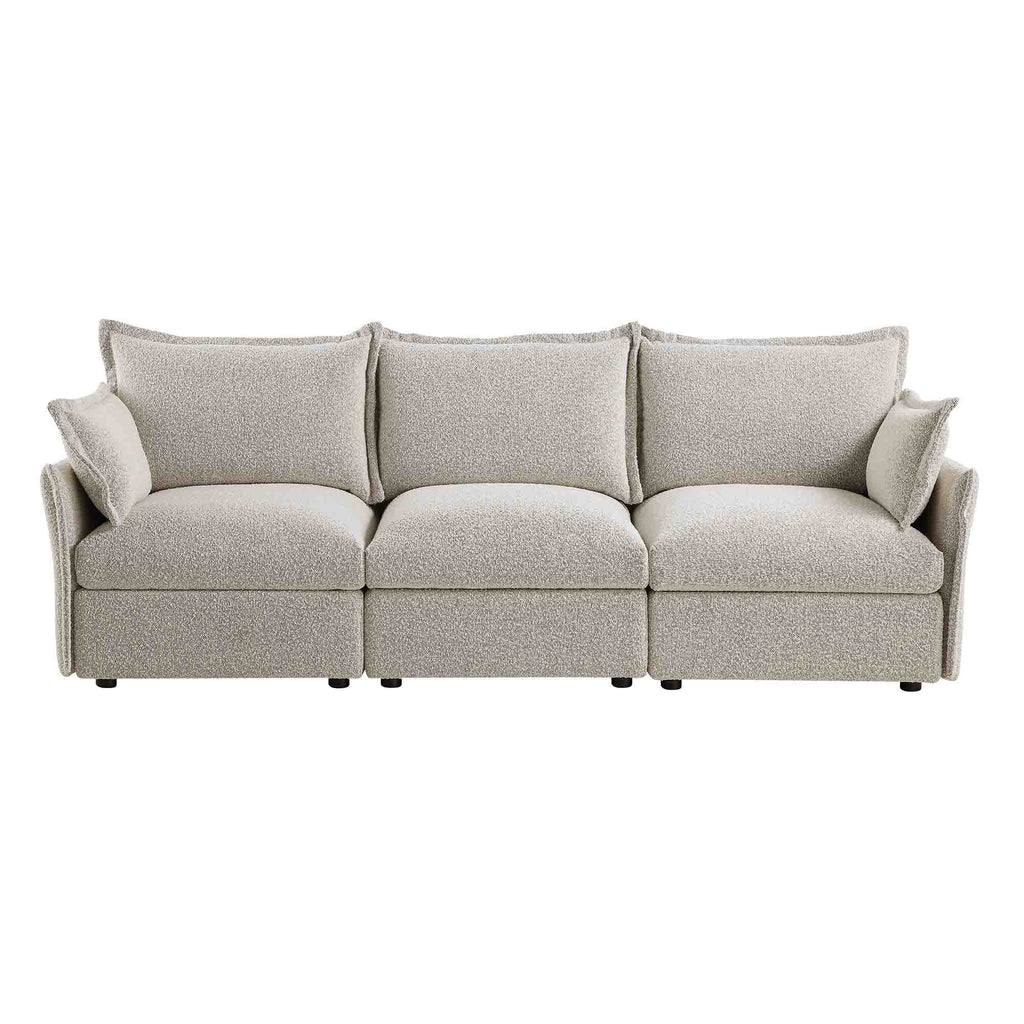 Byron Pillow Edge Mist Grey Boucle Modular Sofa, 3-Seater