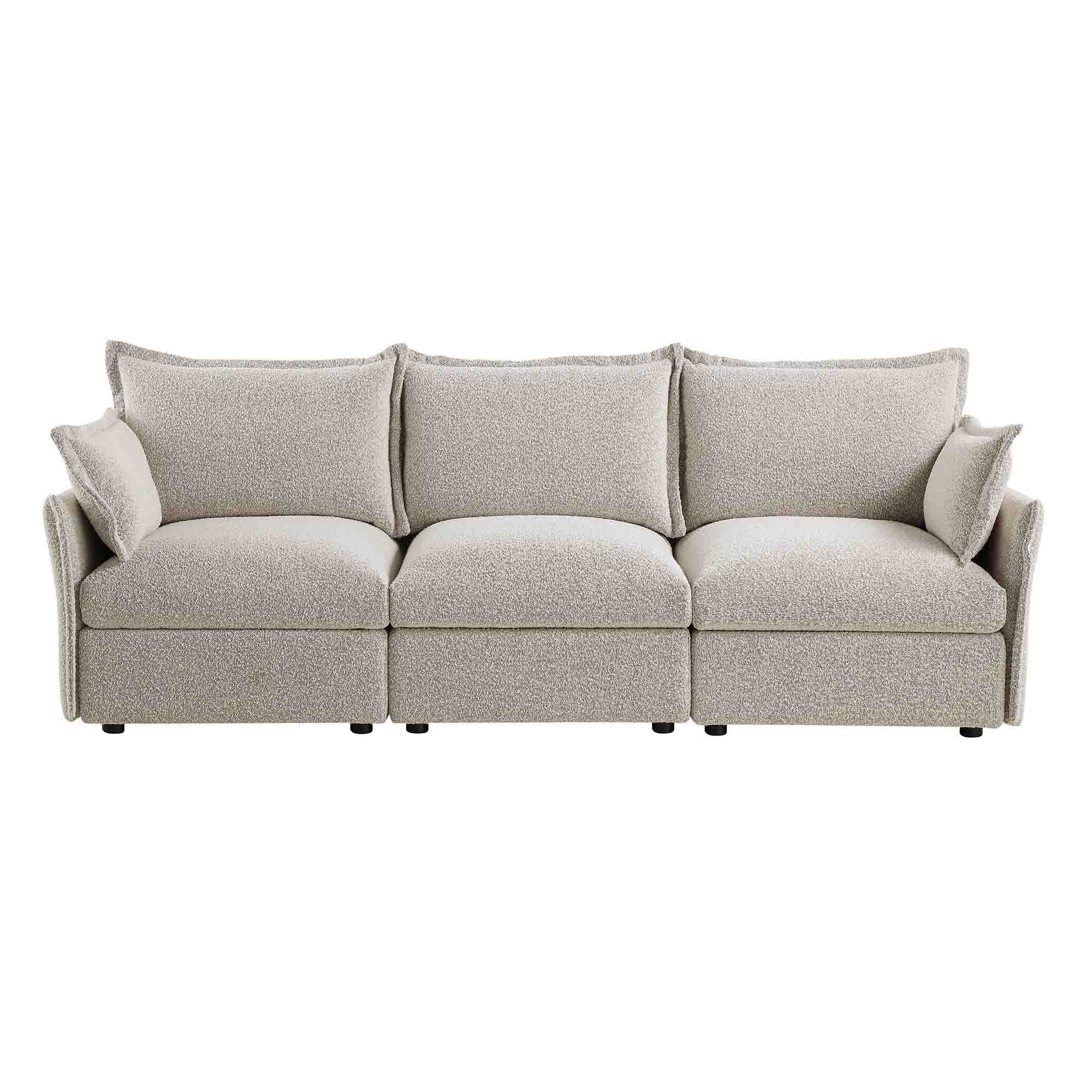 Byron Pillow Edge Mist Grey Boucle Modular Sofa, 3-Seater
