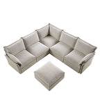 Byron Pillow Edge Mist Grey Boucle Modular Sofa, 5-Seater Corner & Stool Set