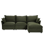 Byron Pillow Edge Moss Green Velvet Modular Sofa, 3-Seater Chaise