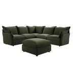Byron Pillow Edge Moss Green Velvet Modular Sofa, 5-Seater Corner & Stool Set