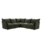 Byron Pillow Edge Moss Green Velvet Modular Sofa, 5-Seater Corner