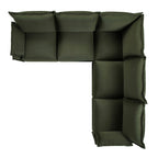 Byron Pillow Edge Moss Green Velvet Modular Sofa, 5-Seater Corner