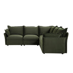 Byron Pillow Edge Moss Green Velvet Modular Sofa, 5-Seater Corner