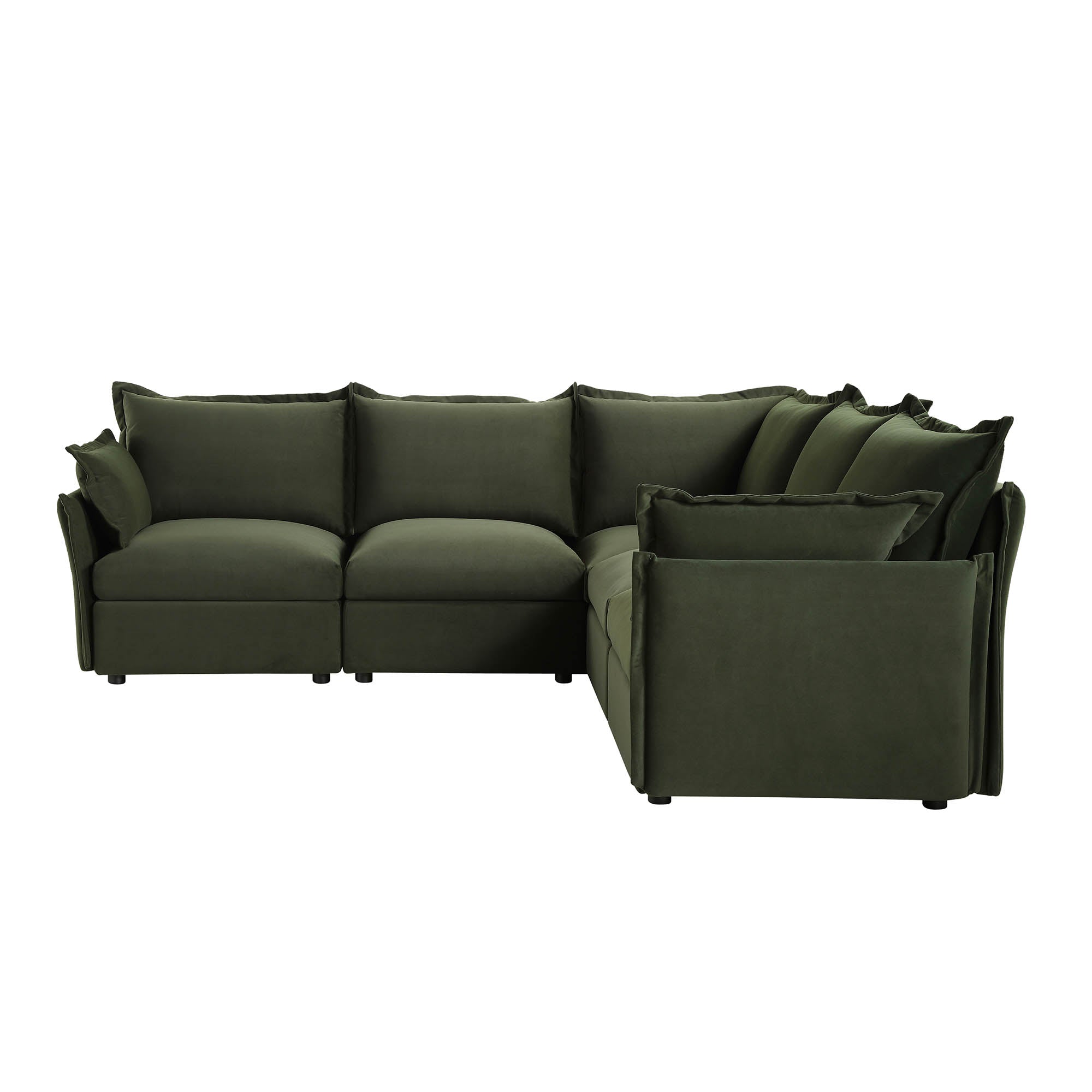 Byron Pillow Edge Moss Green Velvet Modular Sofa, 5-Seater Corner