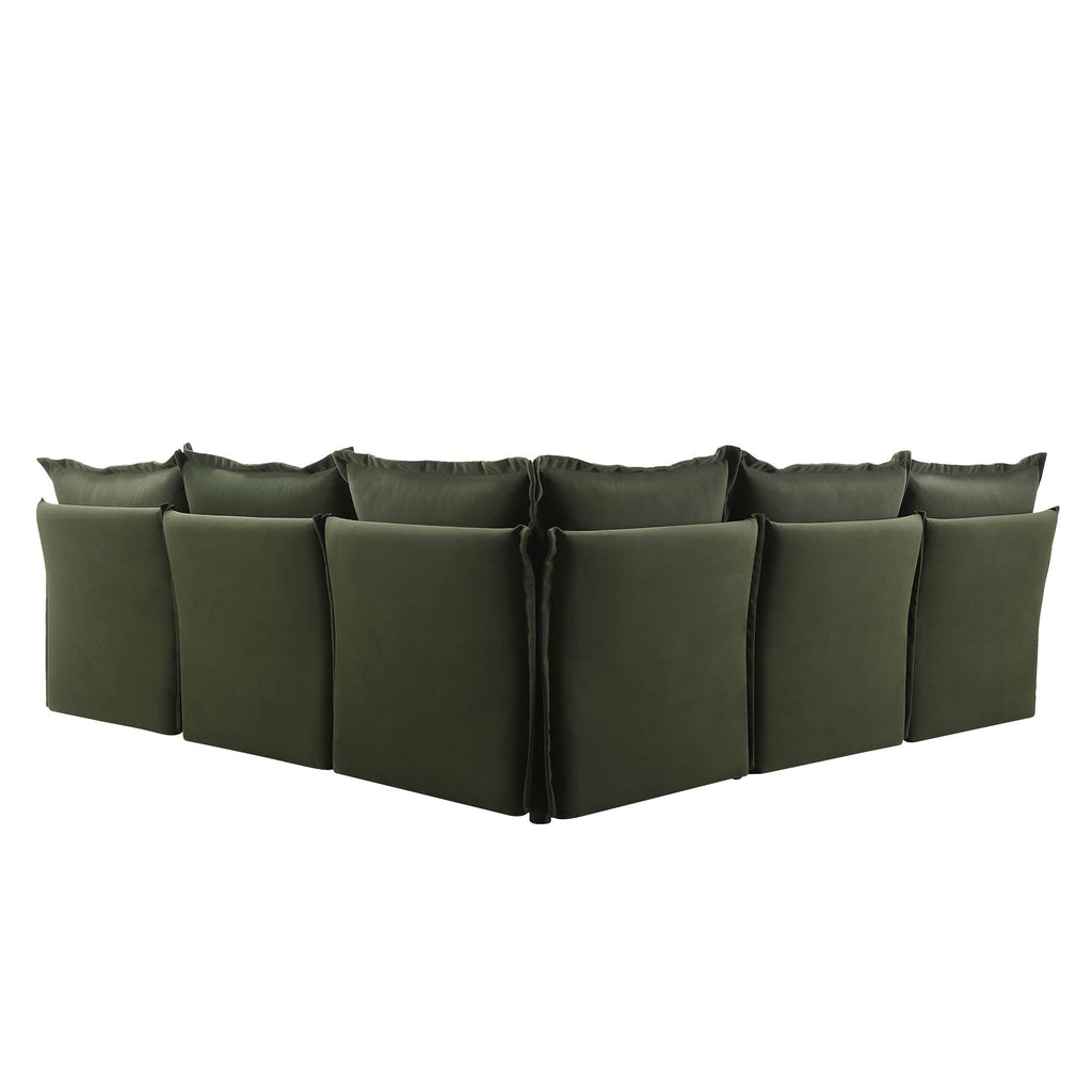 Byron Pillow Edge Moss Green Velvet Modular Sofa, 5-Seater Corner