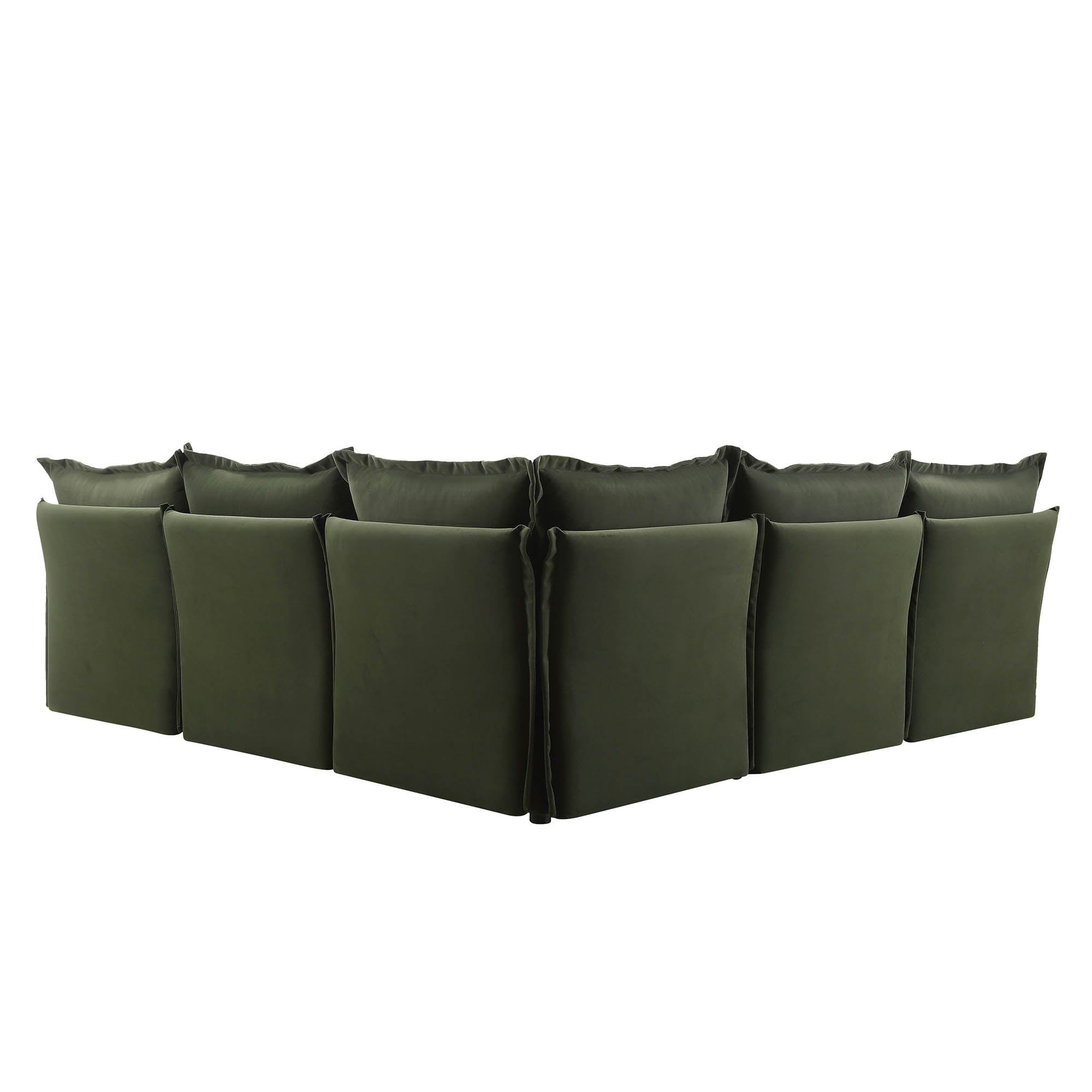 Byron Pillow Edge Moss Green Velvet Modular Sofa, 5-Seater Corner
