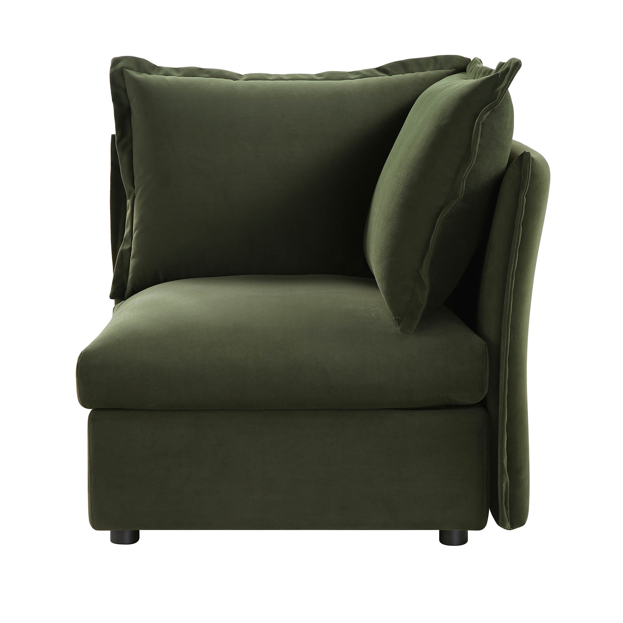 Byron Pillow Edge Moss Green Velvet Modular Sofa, 1-Seater Corner