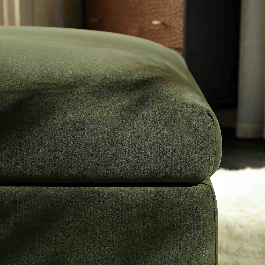 Byron Moss Green Velvet Fabric Pouffe