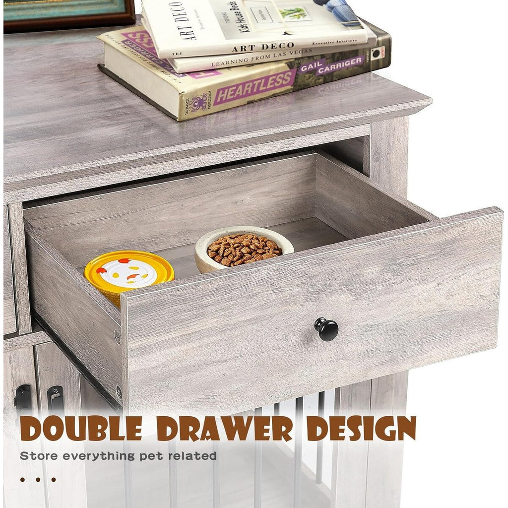 BOSSIN 44 Inch Large Dog Crate Furniture, Wooden Dog Kennel End Table with Storage Drawers, Decorative Pet Crates Dog House