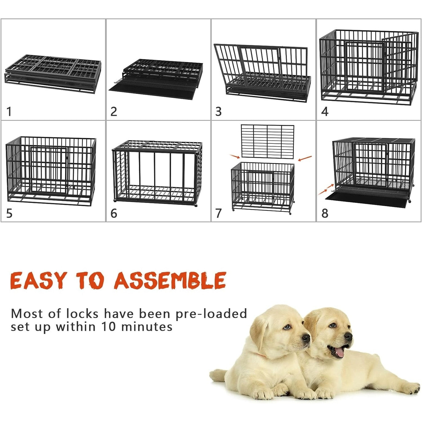 BOSSIN 48/38 inch Heavy Duty Indestructible Dog Crate, Escape Proof Dog Cage Kennel with Lockable Wheels