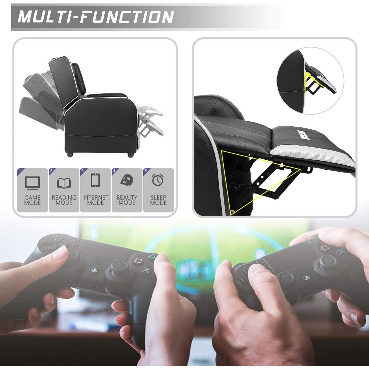 BOSSIN PU Leather Ergonomic Gaming Single Recliner Seating Sofa for Living Room