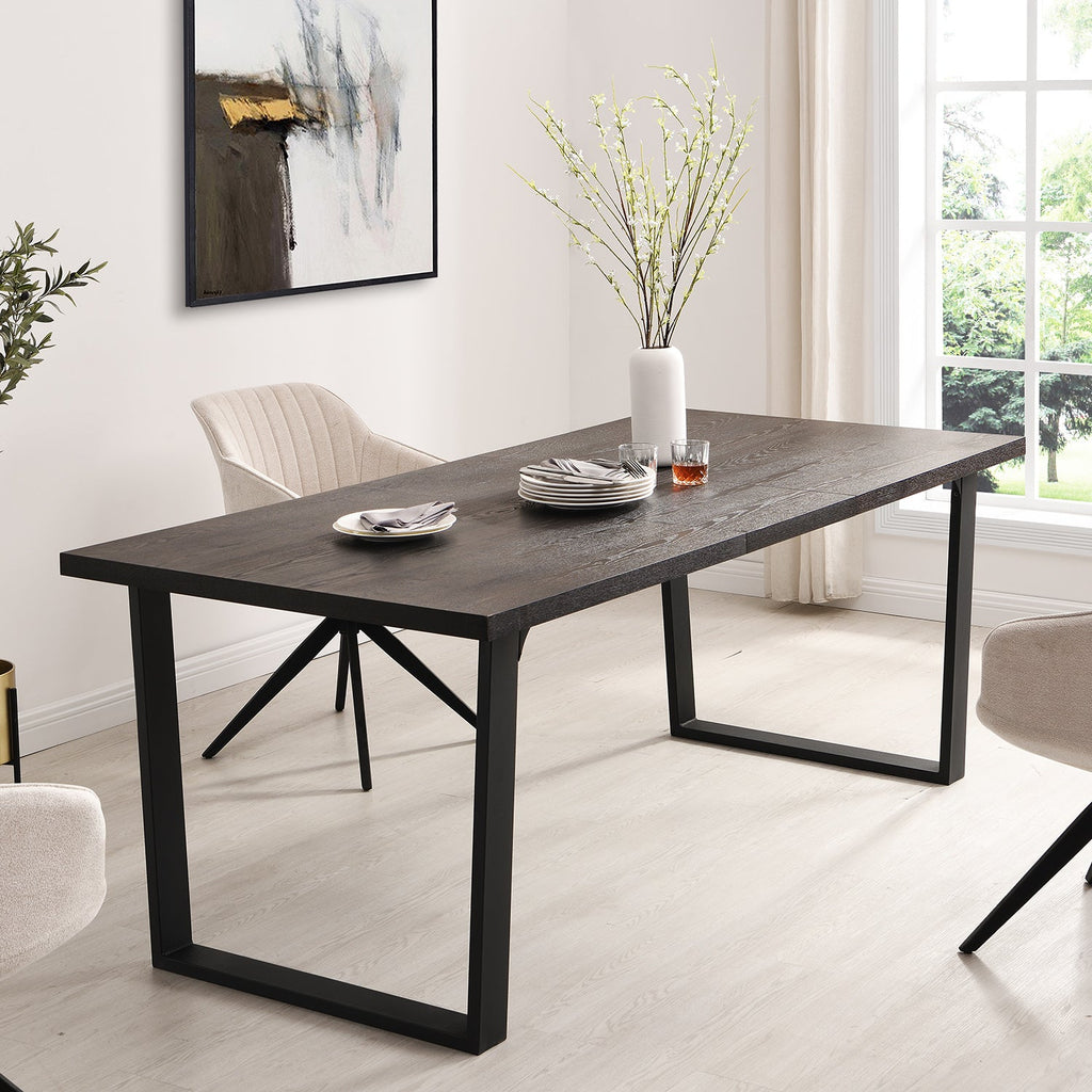 BERN 6-8 Seater Dark Oak Extending Dining Table with Metal Legs