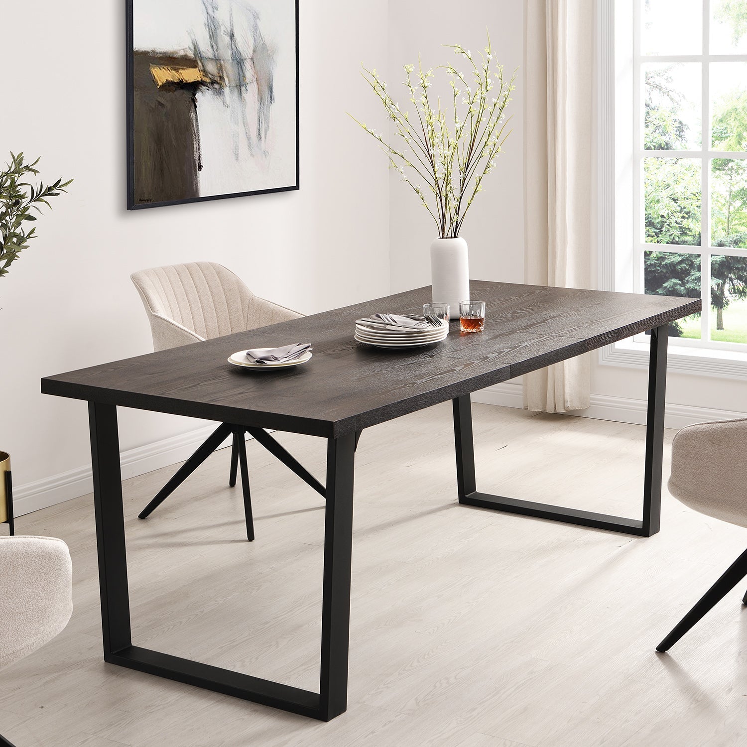 BERN 6-8 Seater Dark Oak Extending Dining Table with Metal Legs