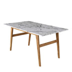 ASCONA White Marble Effect 6-Seater Dining Table with Solid Oak Legs