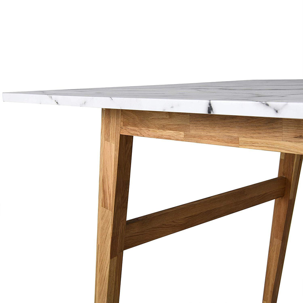 ASCONA White Marble Effect 6-Seater Dining Table with Solid Oak Legs
