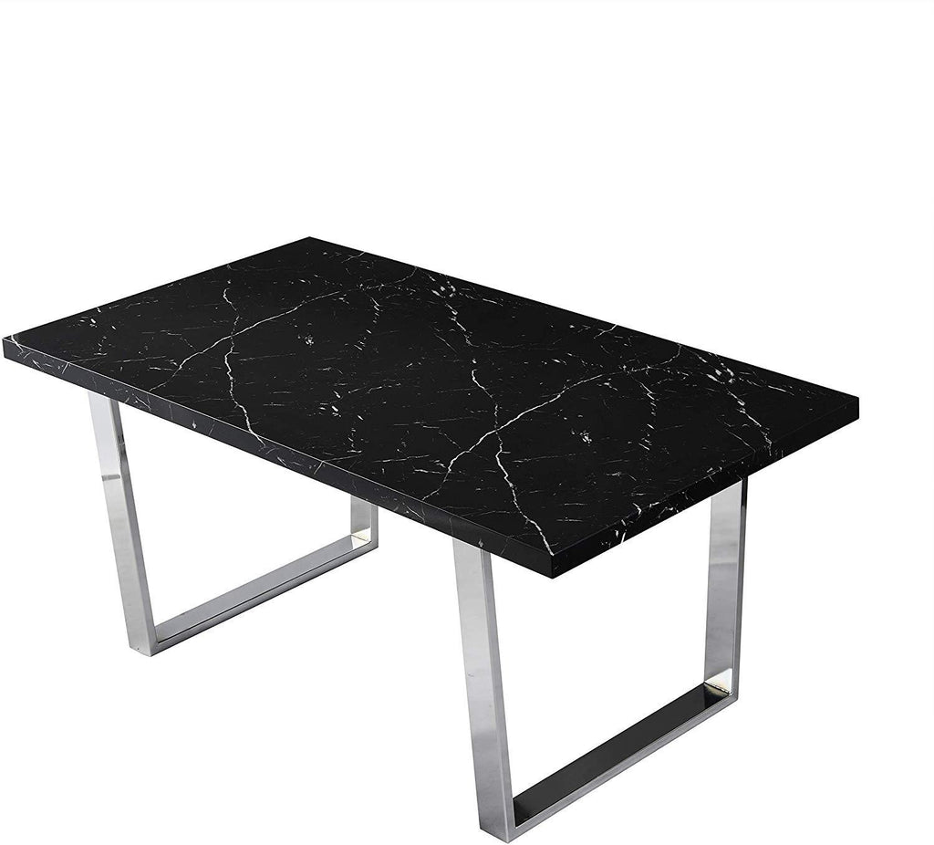 BIASCA 6-Seater High Gloss Marble Effect Dining Table with Silver Chrome Legs Black