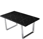 BIASCA 6-Seater High Gloss Marble Effect Dining Table with Silver Chrome Legs Black