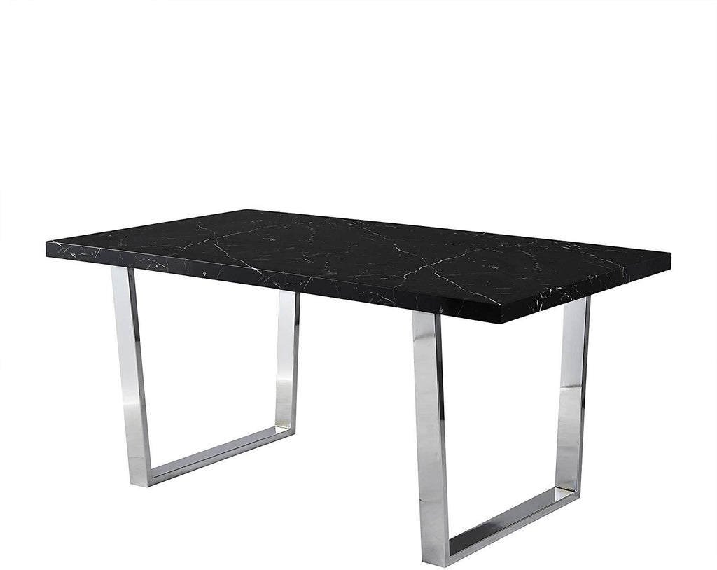 BIASCA 6-Seater High Gloss Marble Effect Dining Table with Silver Chrome Legs Black