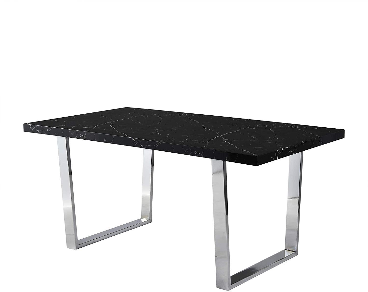 BIASCA 6-Seater High Gloss Marble Effect Dining Table with Silver Chrome Legs Black
