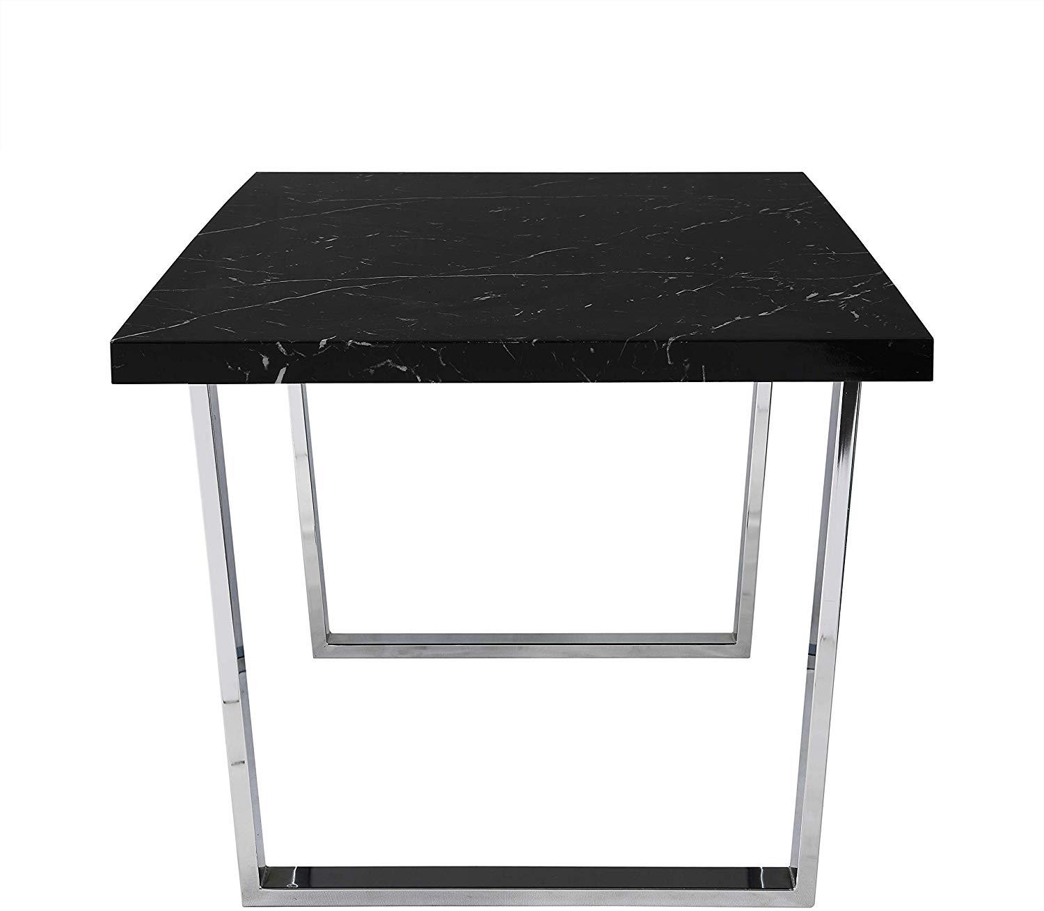 BIASCA 6-Seater High Gloss Marble Effect Dining Table with Silver Chrome Legs Black