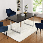 BIASCA 6-Seater High Gloss Marble Effect Dining Table with Silver Chrome Legs Black