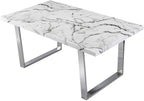 BIASCA 6-Seater High Gloss Marble Effect Dining Table with Silver Chrome Legs White