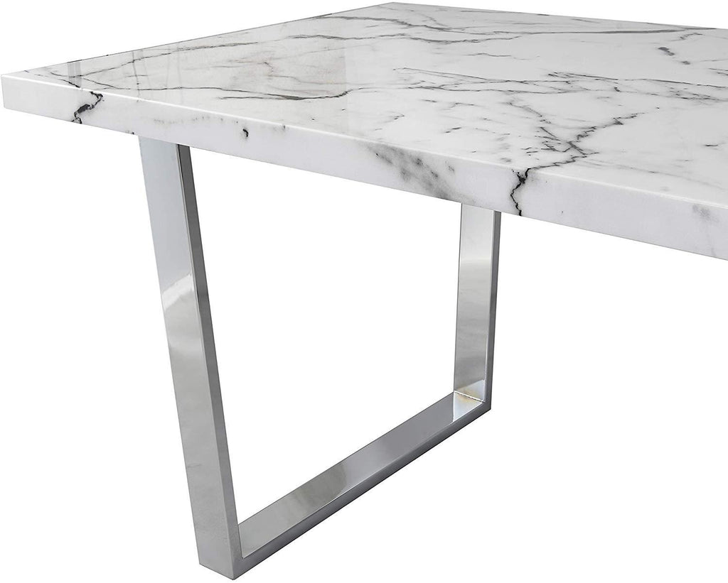 BIASCA 6-Seater High Gloss Marble Effect Dining Table with Silver Chrome Legs White
