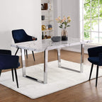 BIASCA 6-Seater High Gloss Marble Effect Dining Table with Silver Chrome Legs White