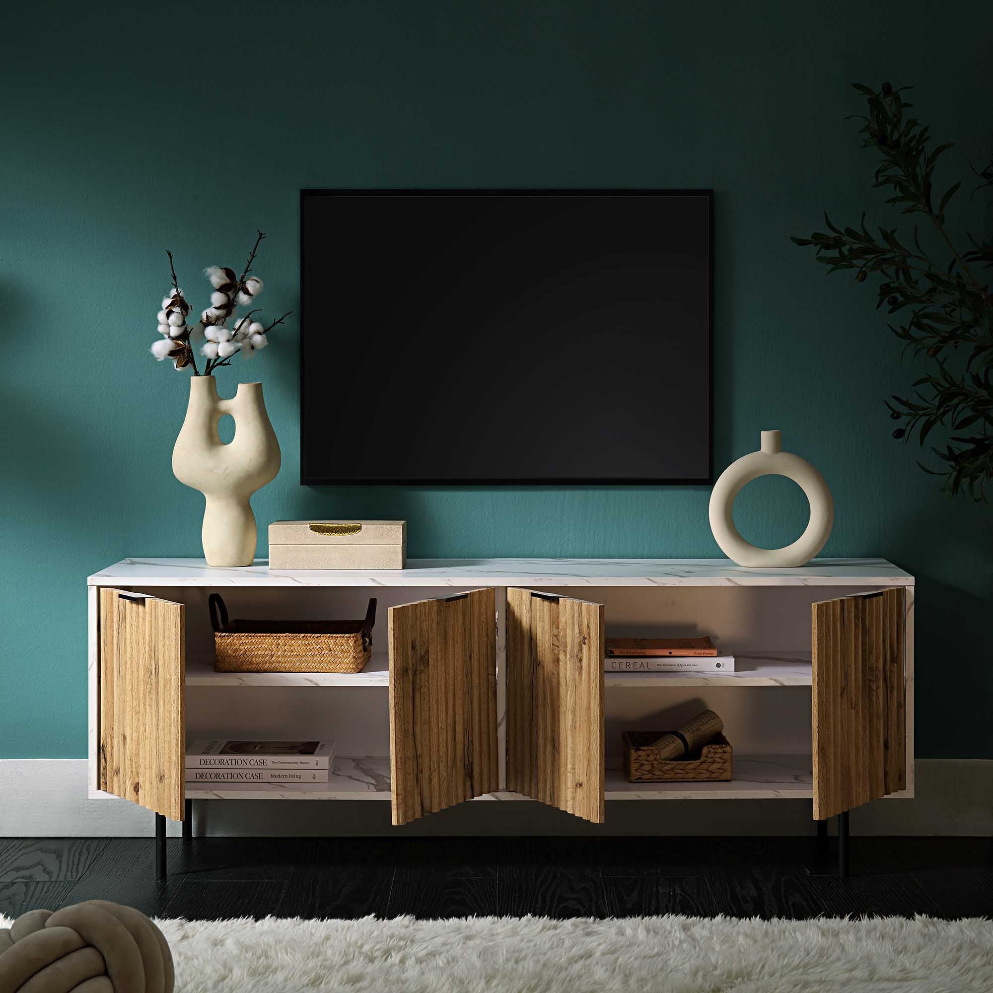 Aspen Oak and Marble Effect 150cm Wide TV Unit