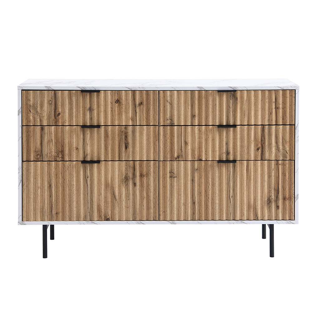 Aspen Oak and Marble Effect 6-Drawer Chest of Drawers