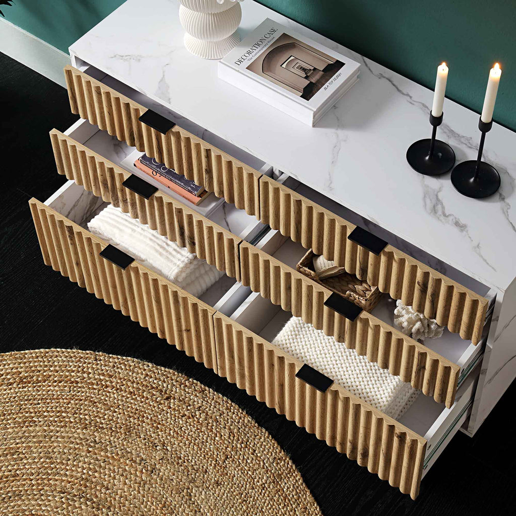 Aspen Oak and Marble Effect 6-Drawer Chest of Drawers