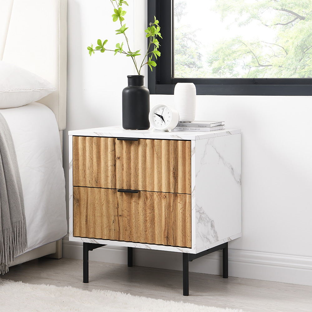 Aspen Oak and Marble Effect 2-Drawer Bedside Table