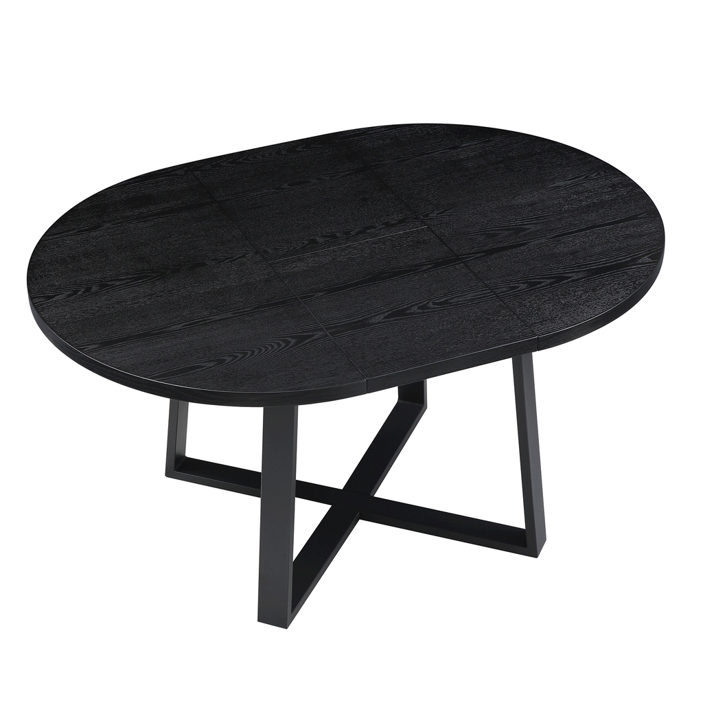 BERN Extending Round Dining Table with Metal Legs, Black