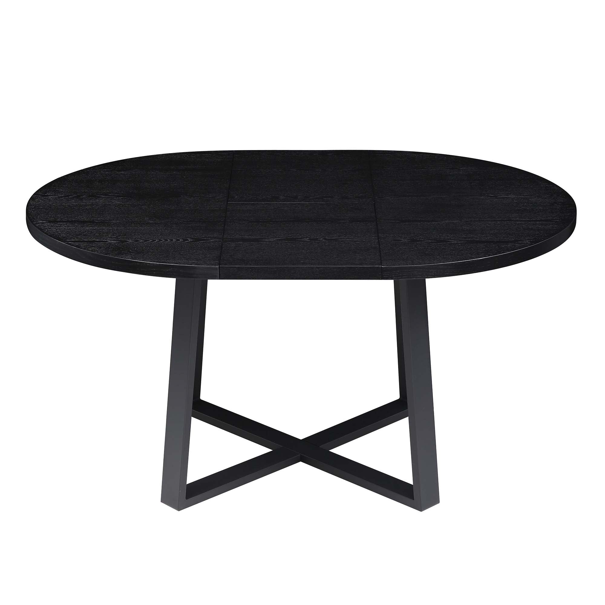 BERN Extending Round Dining Table with Metal Legs, Black