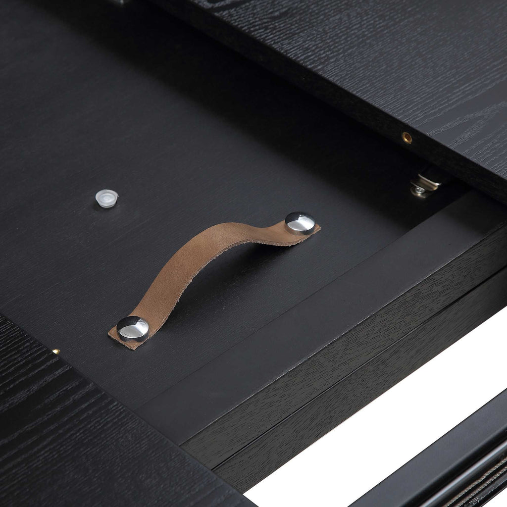 BERN Extending Round Dining Table with Metal Legs, Black