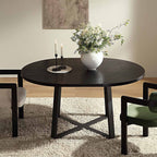 BERN Extending Round Dining Table with Metal Legs, Black