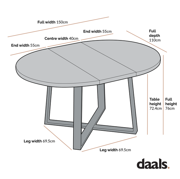 BERN Extending Round Dining Table with Metal Legs, Oak