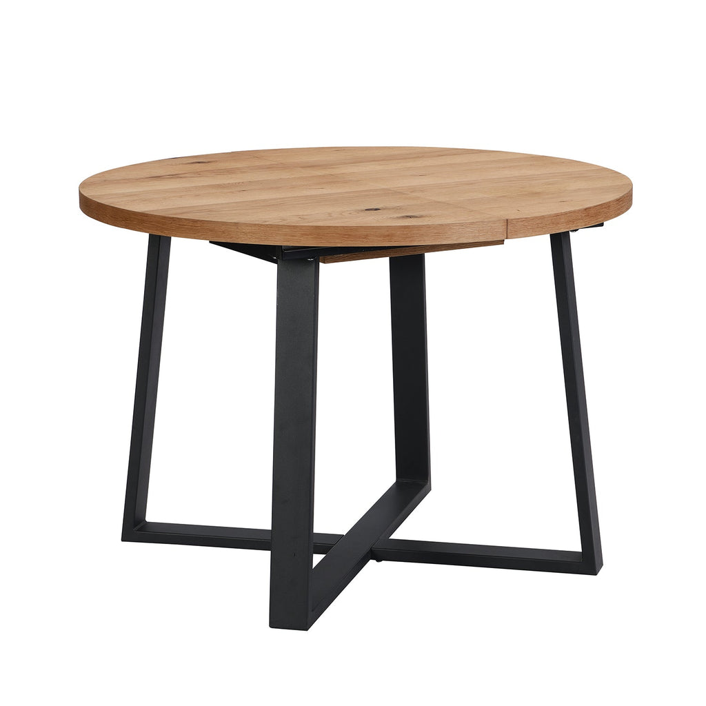 BERN Extending Round Dining Table with Metal Legs, Oak