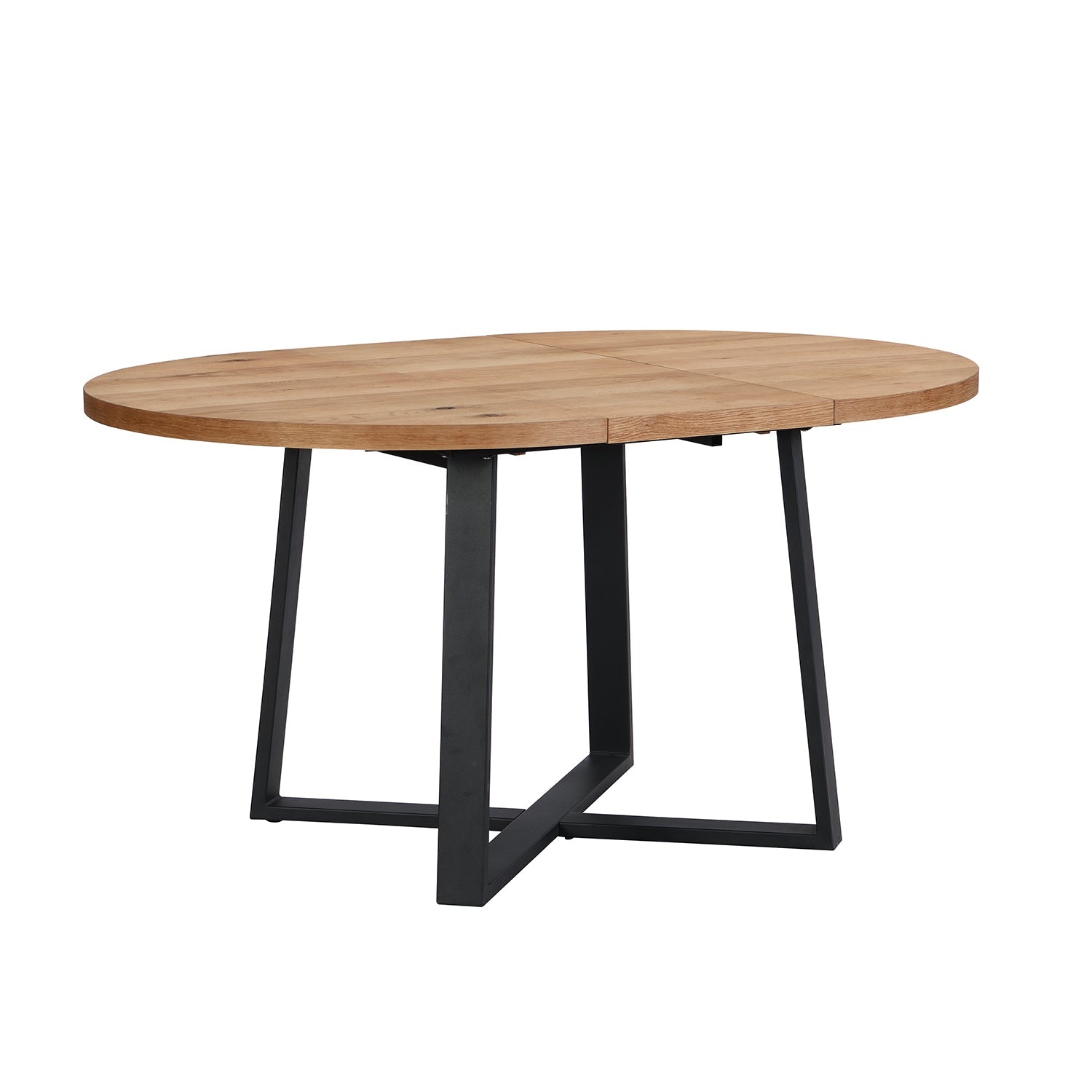 BERN Extending Round Dining Table with Metal Legs, Oak