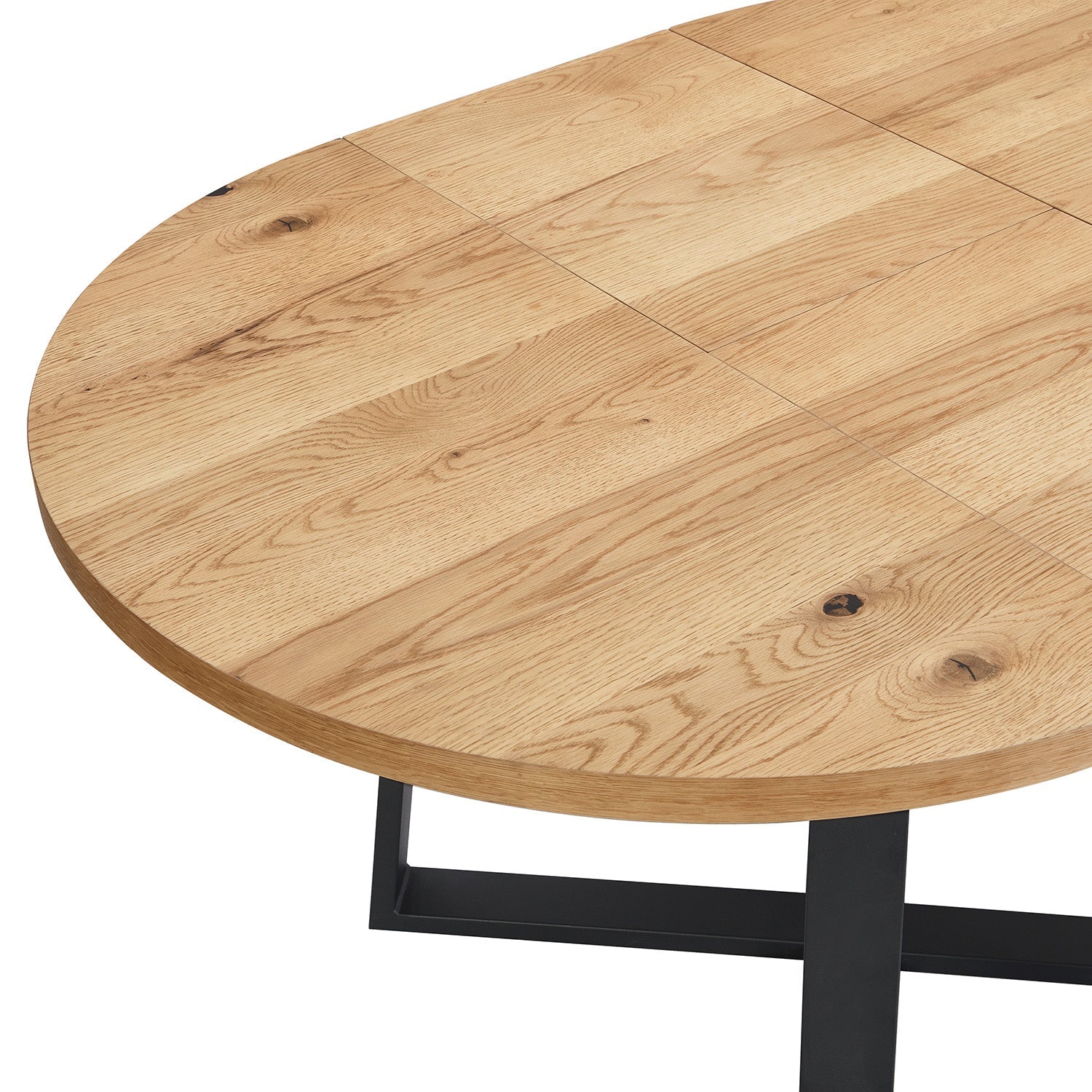BERN Extending Round Dining Table with Metal Legs, Oak