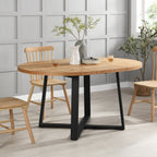 BERN Extending Round Dining Table with Metal Legs, Oak